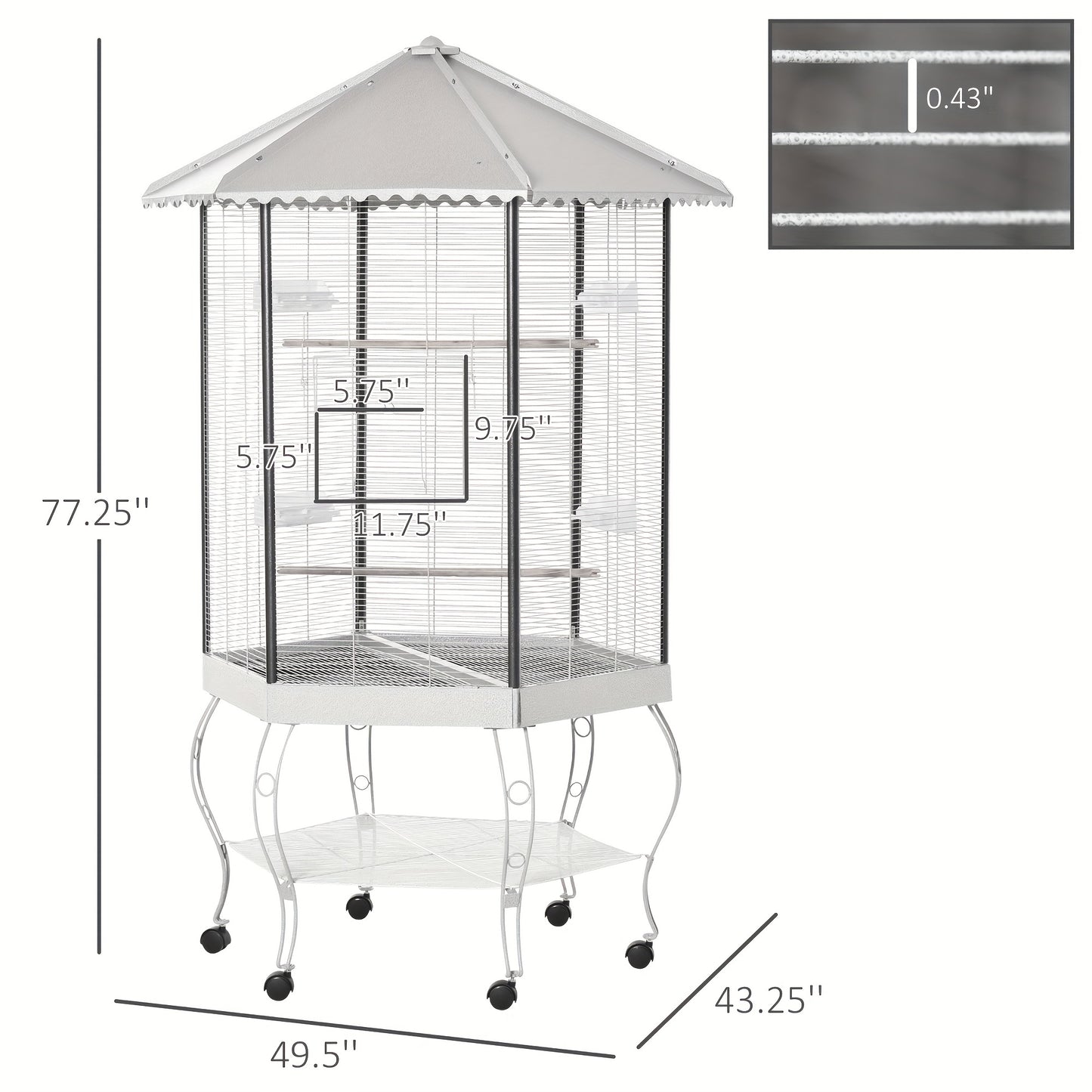 PawHut 77" Flight Bird Cage Hexagon Covered Canopy Portable Aviary with Storage