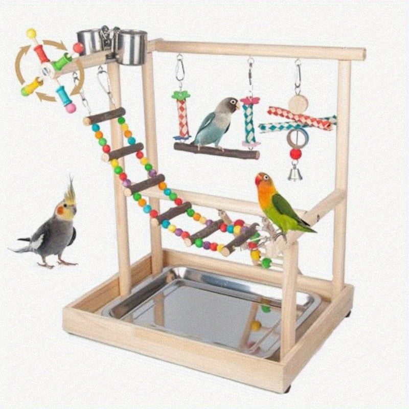 Medium Bird Playground Stand with Climbing Ladders Swing Chew Toys Detachable Feeder Heavy Duty Construction Spacious Base for Cockatiels Quakers Conures Lovebirds Budgies Tabletop Cage Perch Easy Assembly