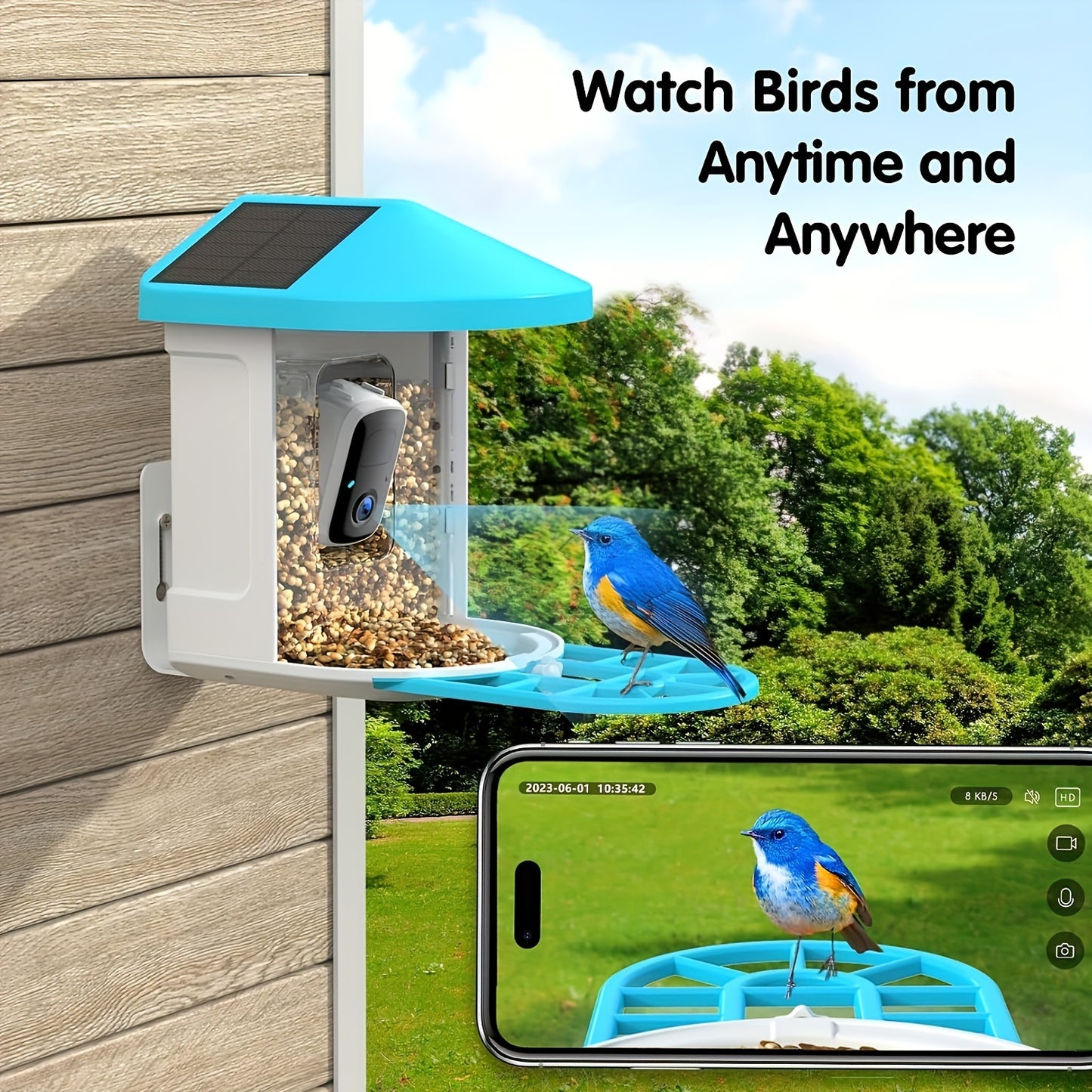 Solar Bird Feeder with Camera, 1080P HD Outdoor Watching