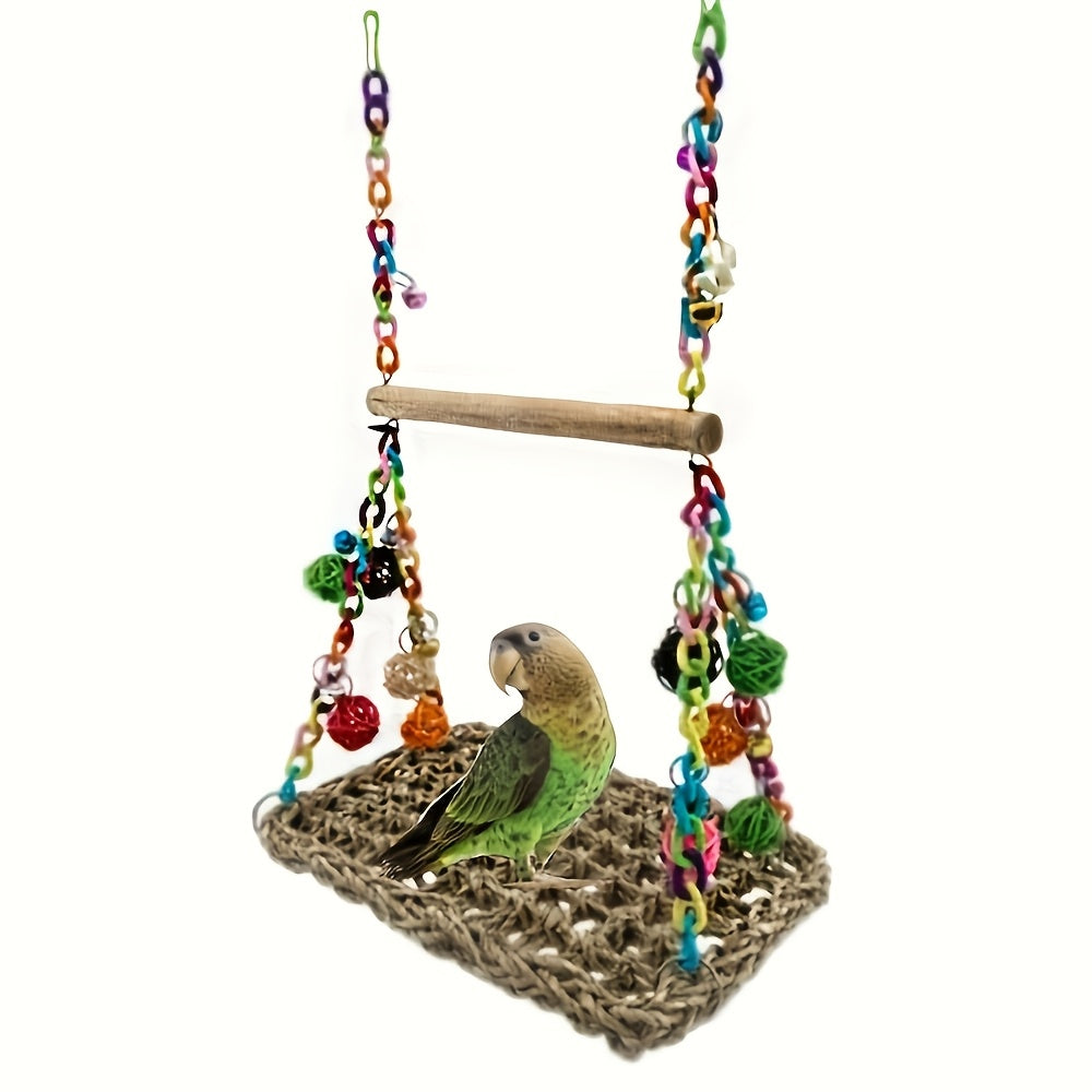 Parrot Swing and Play Gym Durable Acrylic Colorful Design Easy Clean Includes Ropes Cage Accessories Chew Balls and Bells for Small to Medium Parrots