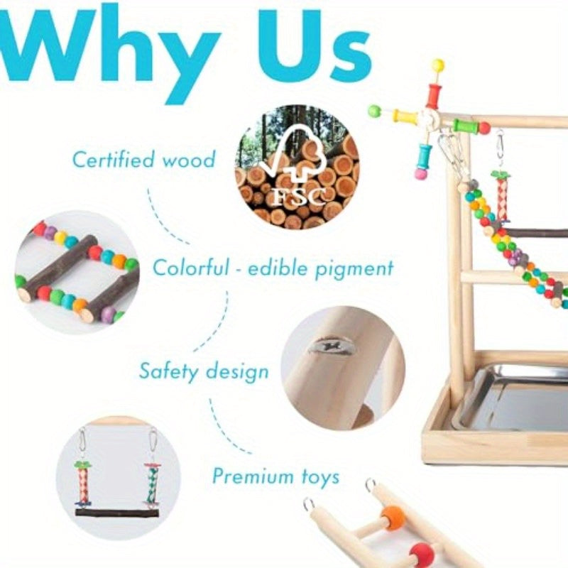 Medium Bird Playground Stand with Climbing Ladders Swing Chew Toys Detachable Feeder Heavy Duty Construction Spacious Base for Cockatiels Quakers Conures Lovebirds Budgies Tabletop Cage Perch Easy Assembly