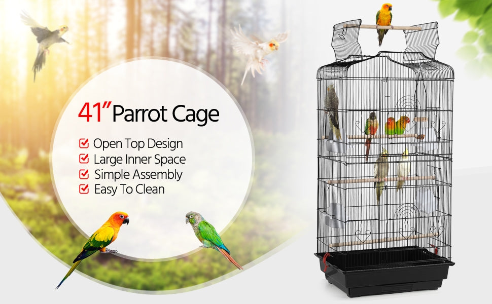 Costoffs 41 Inch Metal Birdcage Parrot Cage with Slide Out Tray and Four Feeders for Budgie Parrot Canary Cockatiel and Green Cheek Conure