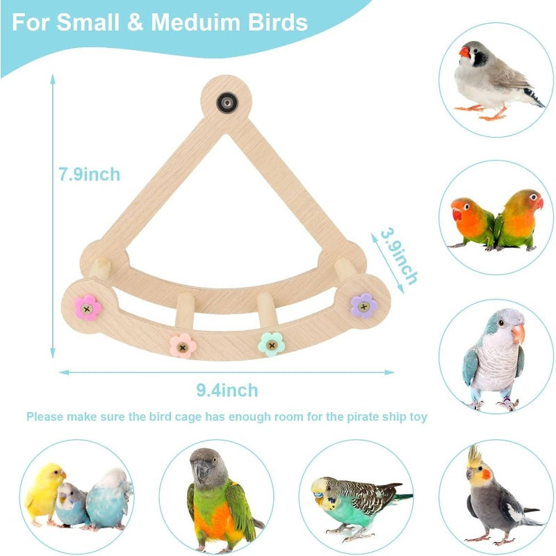 Wood Multilayer Bird Swing Playground With Chew Toys