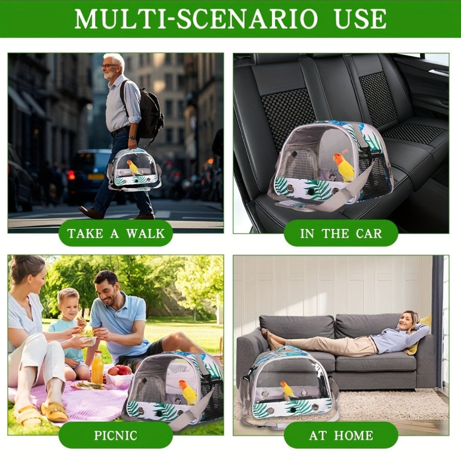 Bird Travel Carrier, Portable Small Bird Parrot Parakeet Carrier With Standing Perch AndMetal Tray Stand Perch, Side Access Window With Stand And Shoulder StrapCollapsible To Carry And Transport Birds