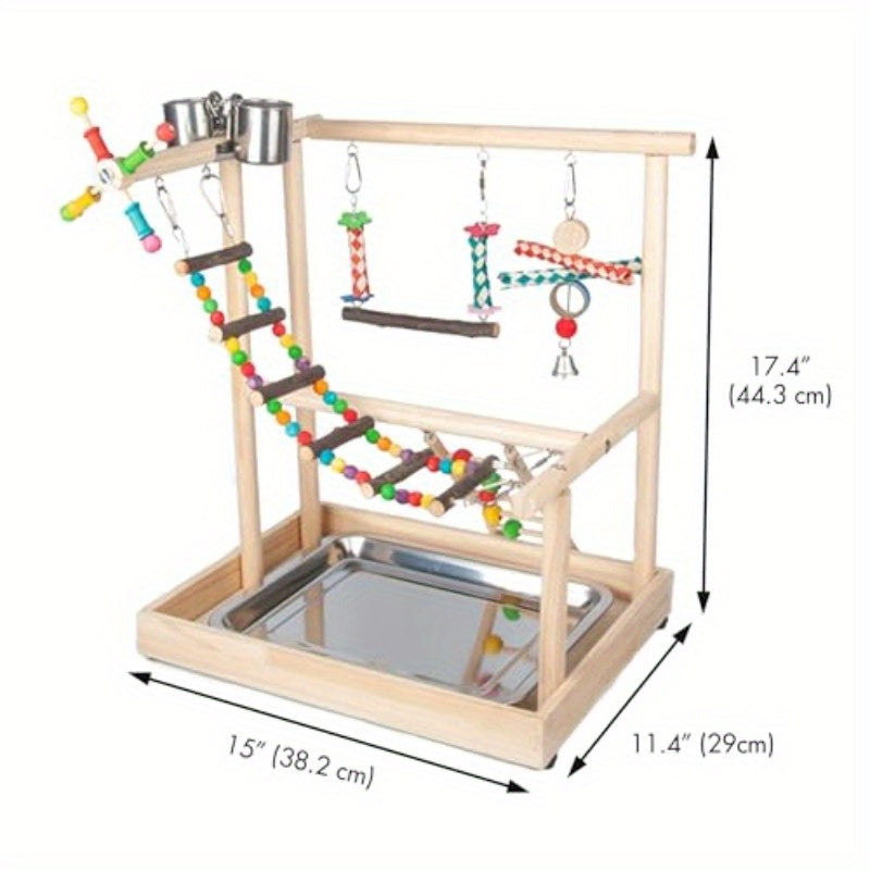 Medium Bird Playground Stand with Climbing Ladders Swing Chew Toys Detachable Feeder Heavy Duty Construction Spacious Base for Cockatiels Quakers Conures Lovebirds Budgies Tabletop Cage Perch Easy Assembly