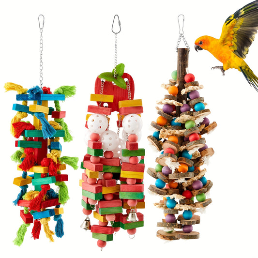 Durable Natural Wooden Parrot Chew Toy For Birds Activity