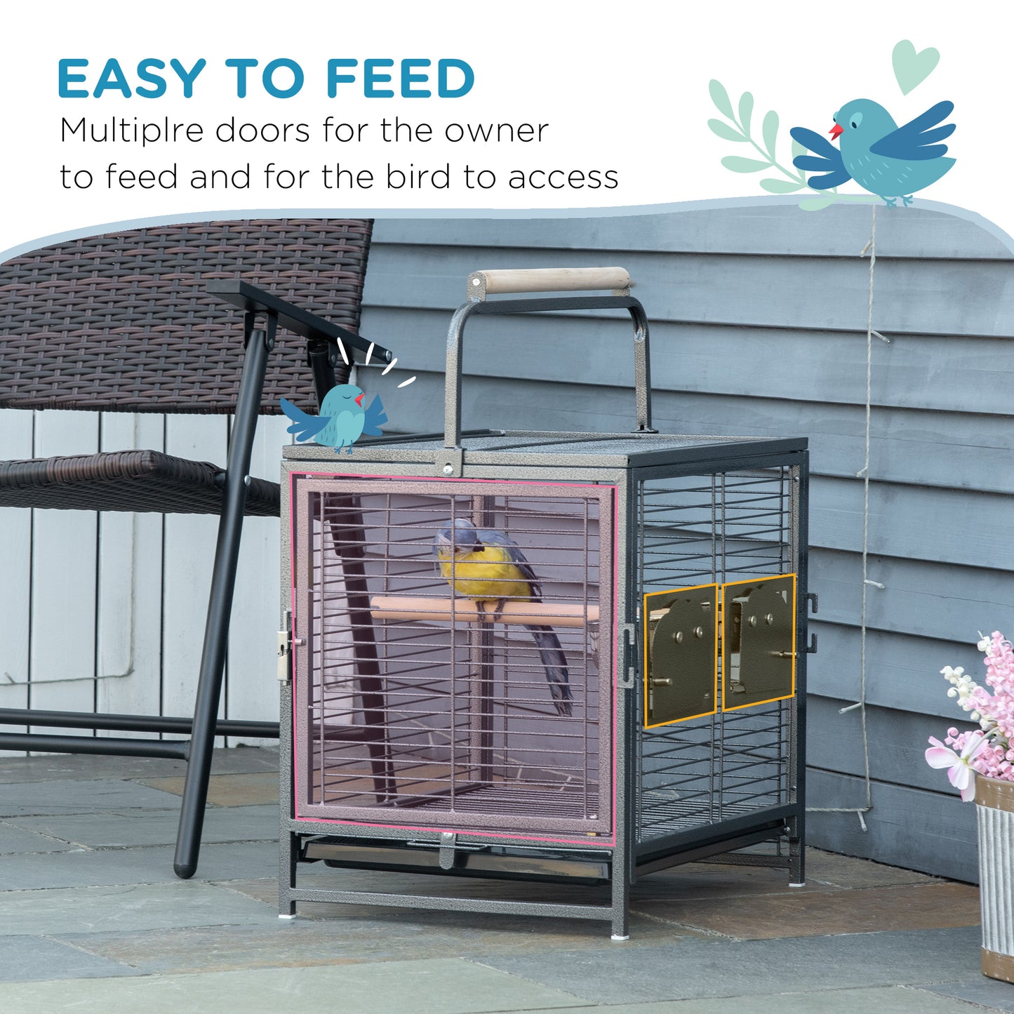 PawHut 18 Inch Heavy Duty Wrought Iron Bird Cage Carrier