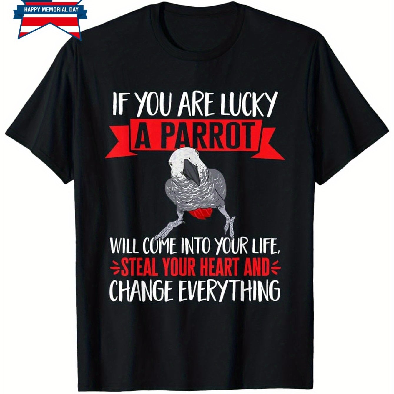 Men's African Grey Parrot Graphic Cotton T-Shirt Casual Wear