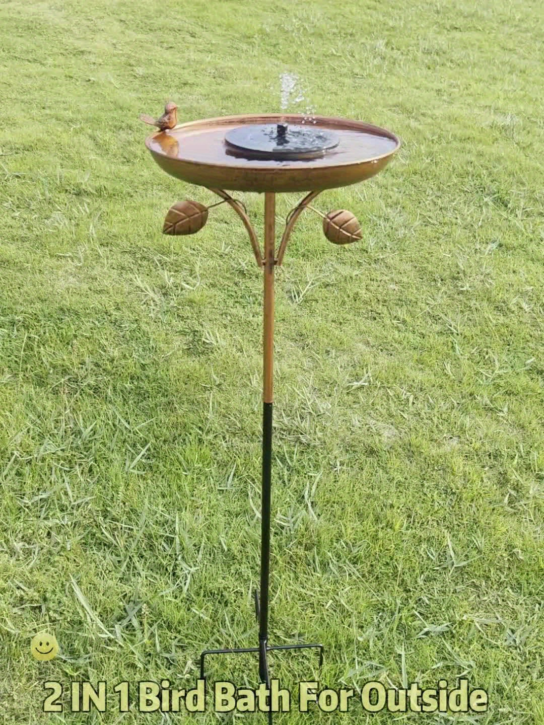 Garden Metal Bird Bath 12 Inch Bowl with 5 Prong Base Stake Vintage Outdoor Cast Iron Birdbath Standing Bird Feeder