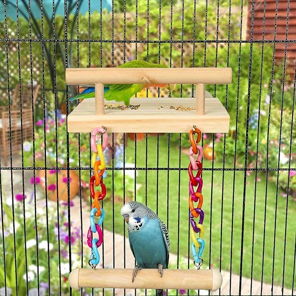 Bird Perches Cage Toys Parrot Wooden Platform Play Gym Exercise Stand with Acrylic Wood Swing Ferris Wheel Chewing for Green Cheeks Baby Lovebird Chinchilla Hamster Budgie
