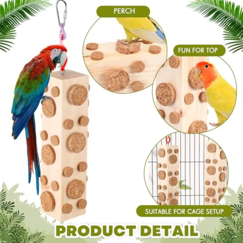 Solid Wood Oak Cork Bird Chew Toys For Macaws Parrots