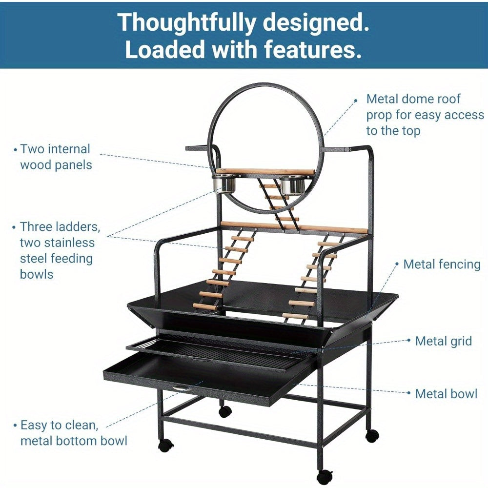 MERXENG Parrot Playstand With Wheels Heavy Duty Center