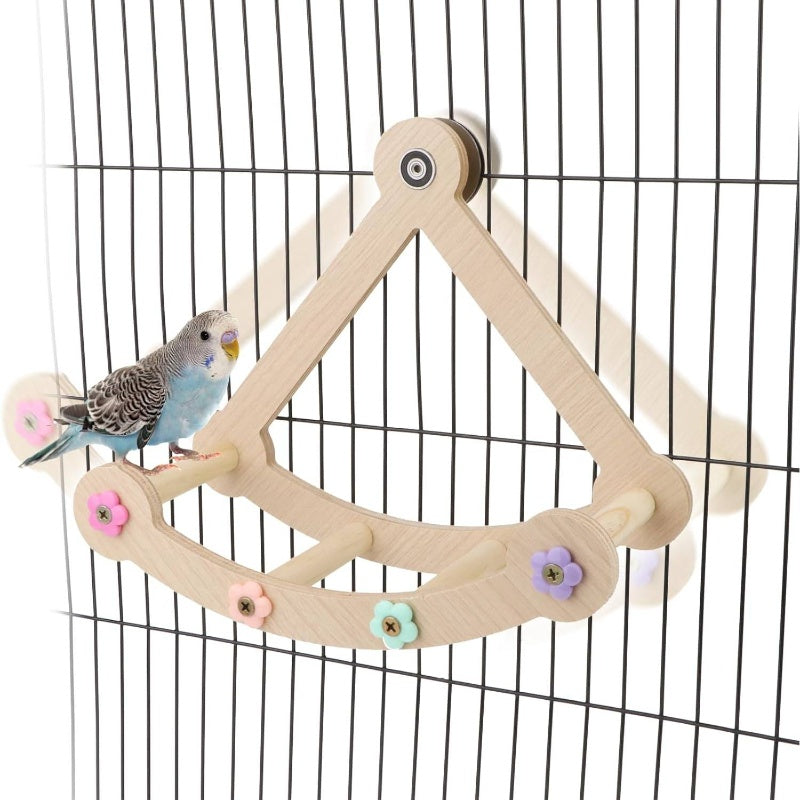 Wood Multilayer Bird Swing Playground With Chew Toys