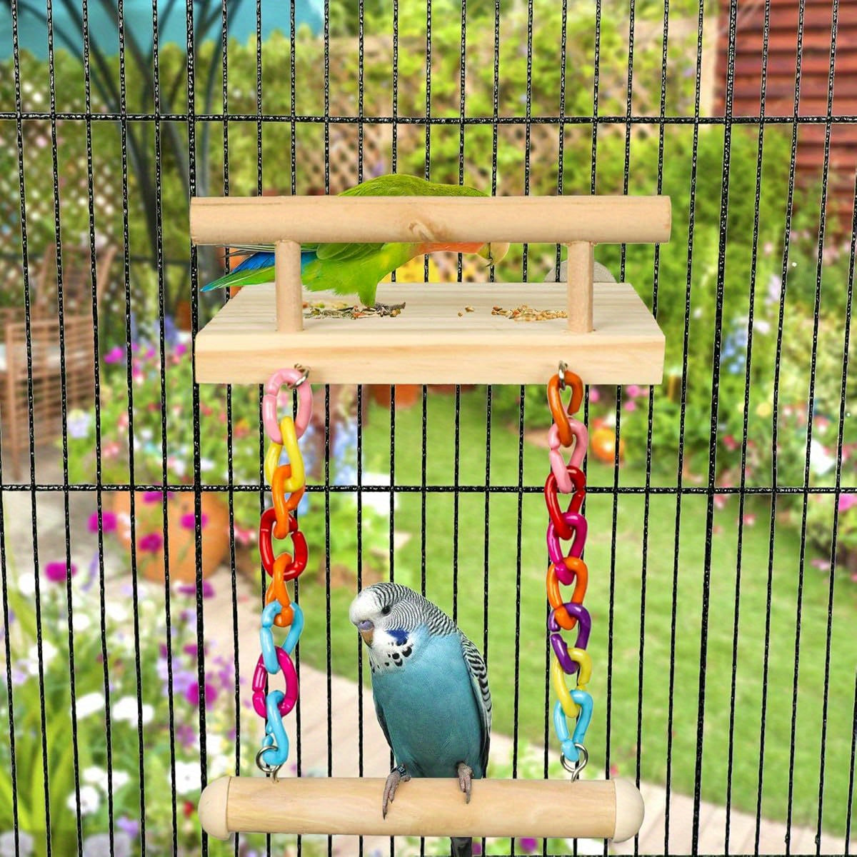 Bird Perches Cage Toys Parrot Wooden Platform Play Gym Exercise Stand with Acrylic Wood Swing Ferris Wheel Chewing for Green Cheeks Baby Lovebird Chinchilla Hamster Budgie