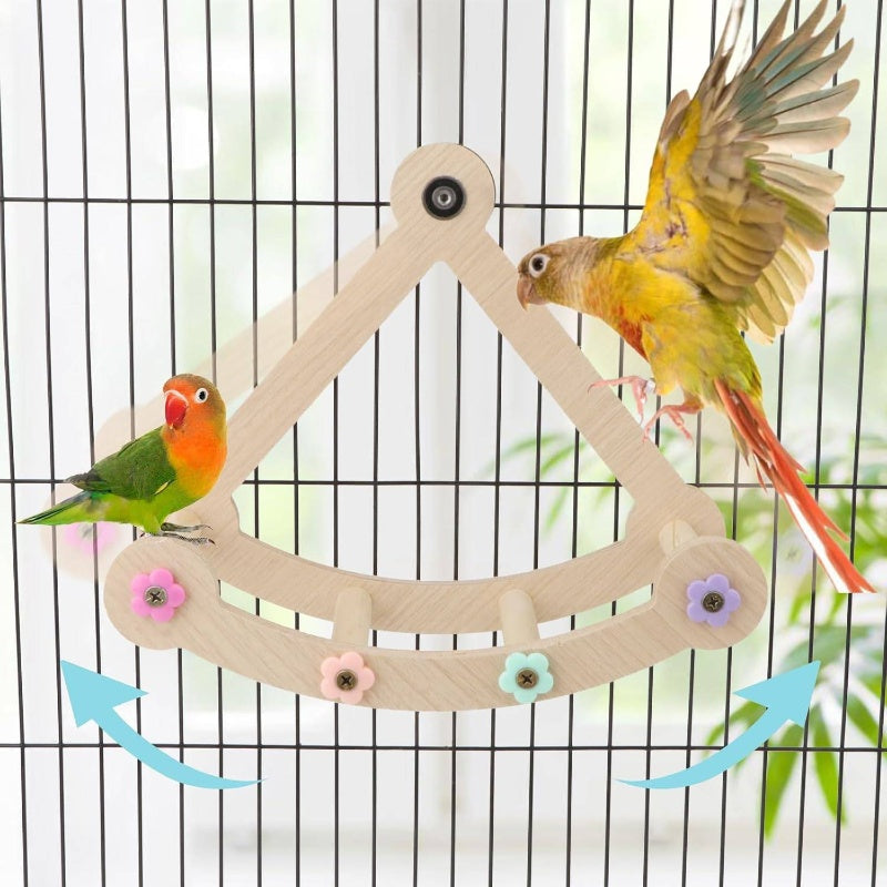 Wood Multilayer Bird Swing Playground With Chew Toys