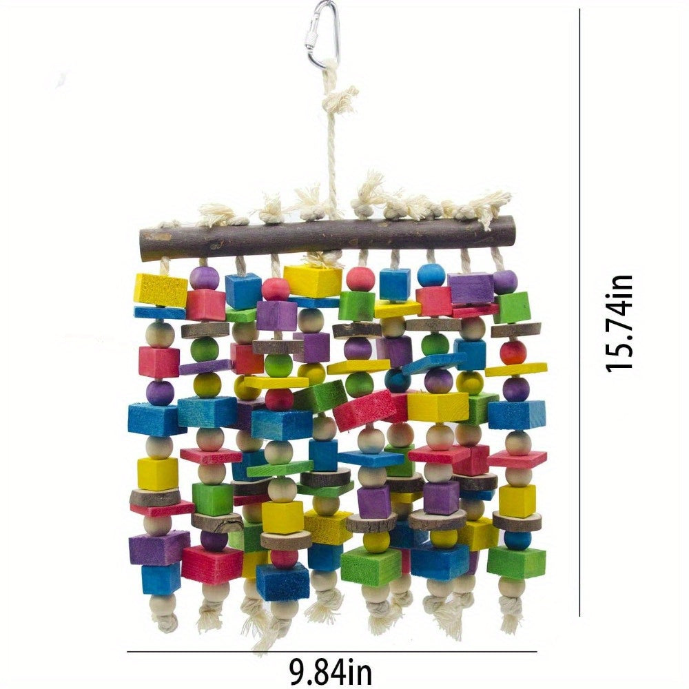 Deloky Large Multicolored Natural Wooden Bird Toy for Large Macaws Cockatoos African Grey and Variety of Parrots 15.7 Inch X 9.8 Inch