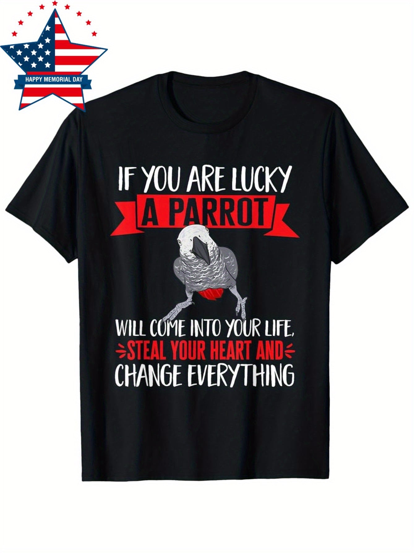 Men's African Grey Parrot Graphic Cotton T-Shirt Casual Wear