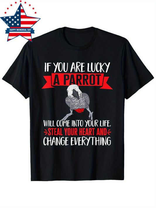 Men's African Grey Parrot Graphic Cotton T-Shirt Casual Wear