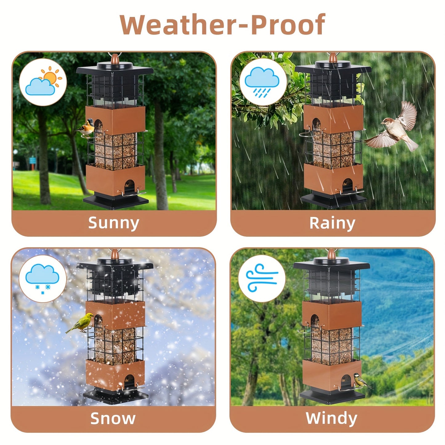 Squirrel Proof Bird Feeder for Outdoors Large Capacity Metal Hanging Feeder with Weight Activated Design Weather Resistant Construction Easy Hang Chains for Wild Birds