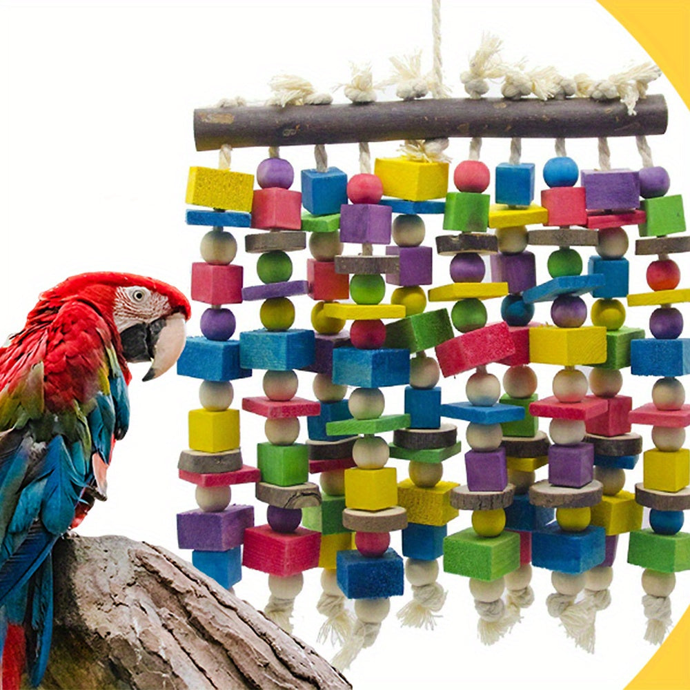Deloky Large Multicolored Natural Wooden Bird Toy for Large Macaws Cockatoos African Grey and Variety of Parrots 15.7 Inch X 9.8 Inch
